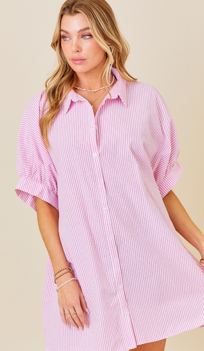 Button Down Shirt Dress Pink