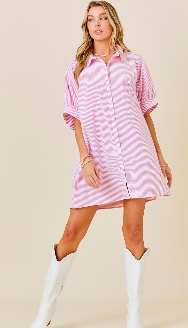 Button Down Shirt Dress Pink