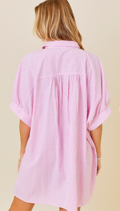 Button Down Shirt Dress Pink