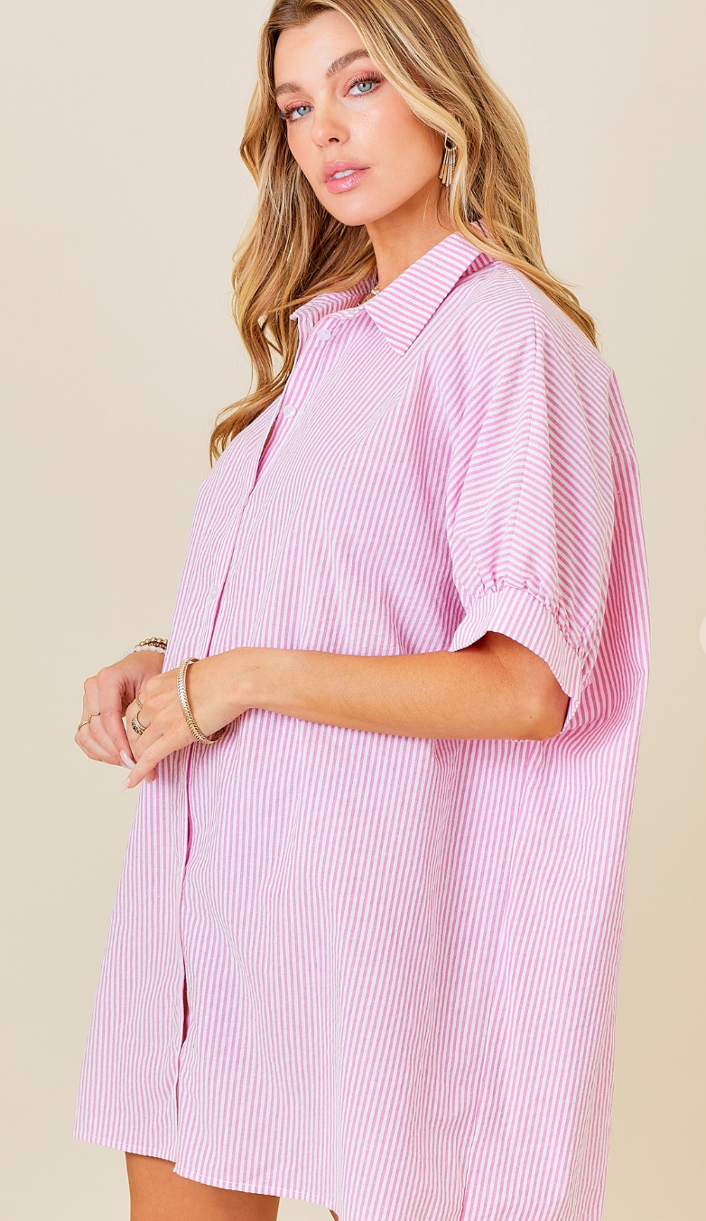 Button Down Shirt Dress Pink