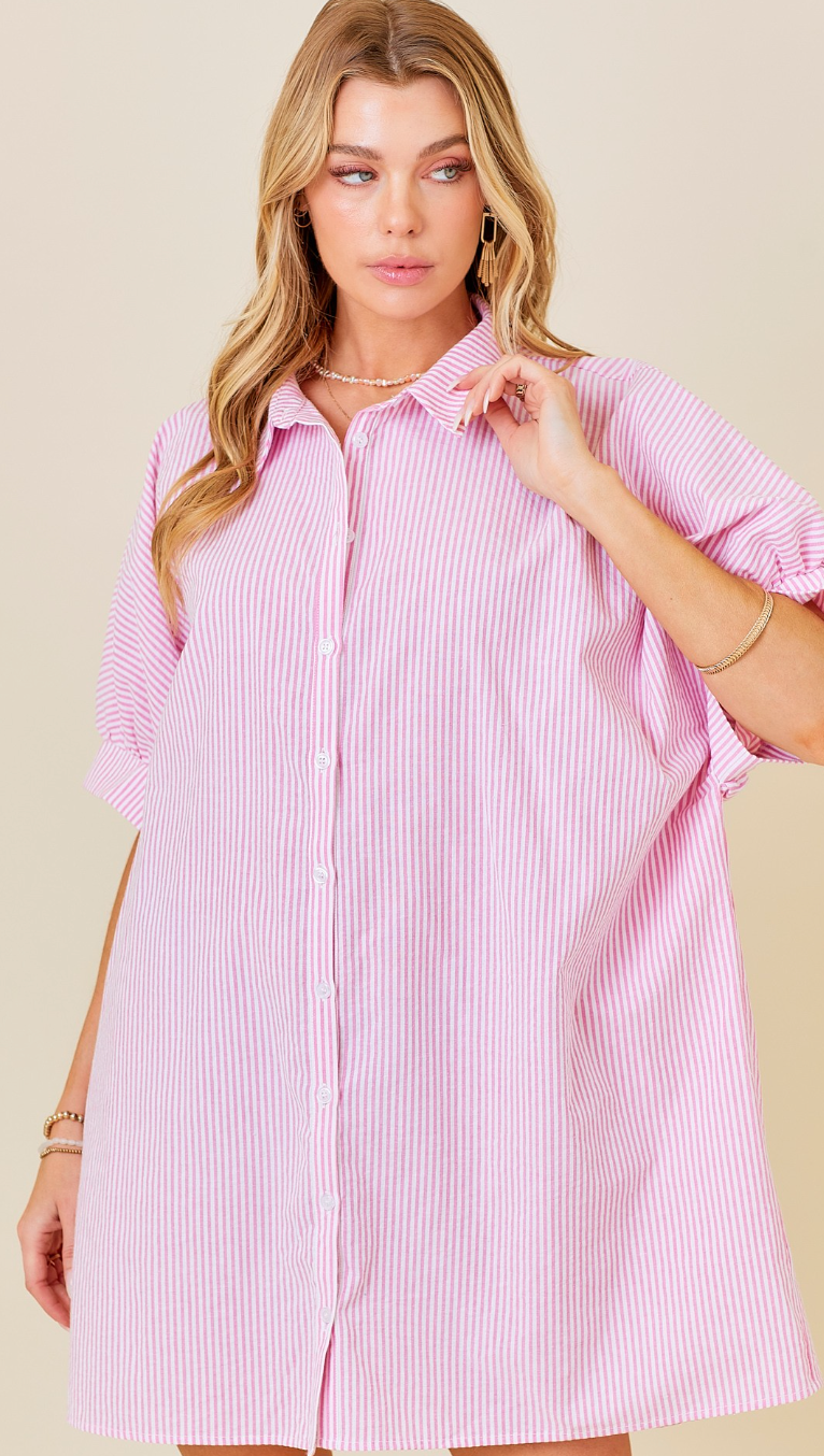 Button Down Shirt Dress Pink