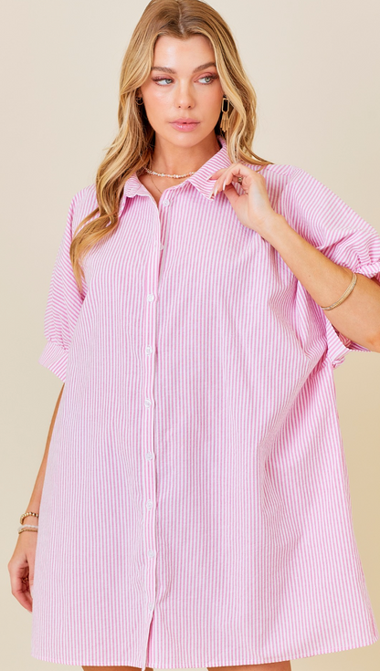 Button Down Shirt Dress Pink