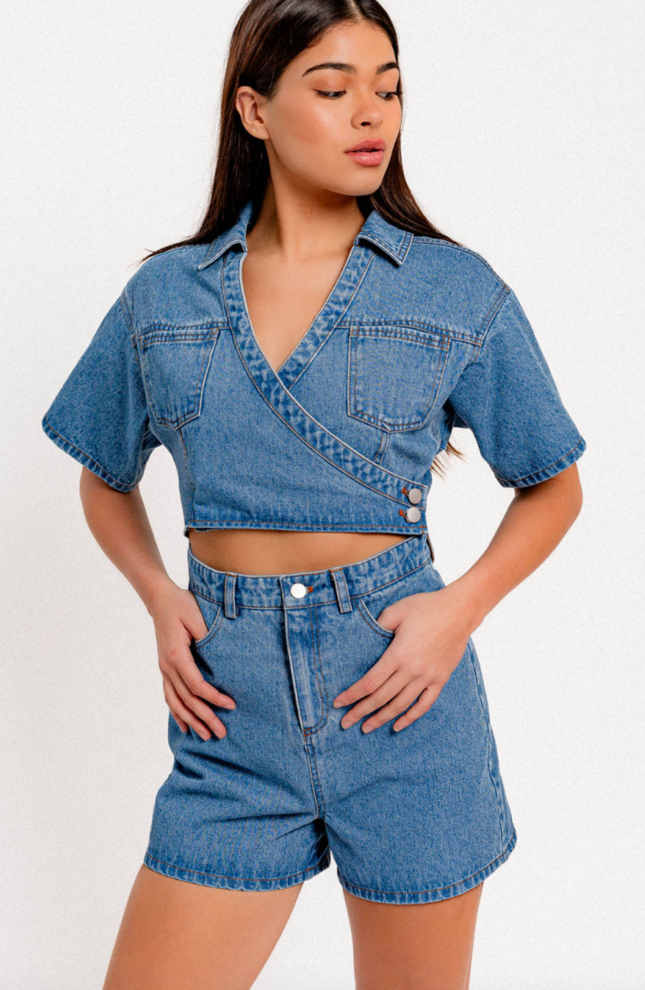 Wrap Front Denim Romper