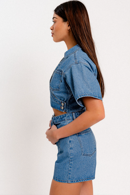 Wrap Front Denim Romper