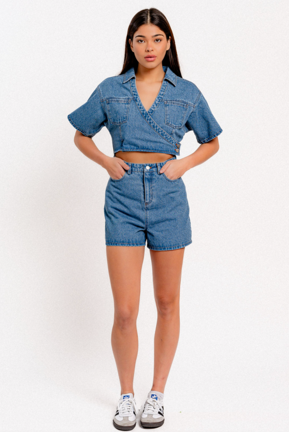 Wrap Front Denim Romper