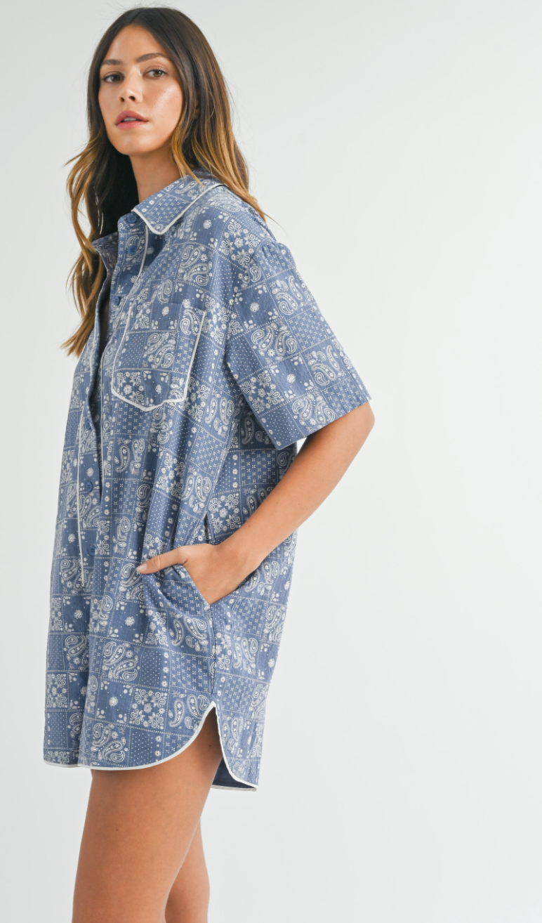 Jen Paisley Romper Blue