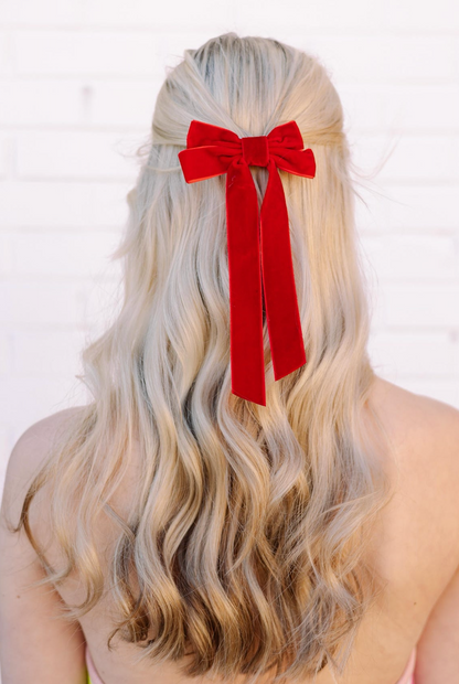 Velvet Bow Clip Red