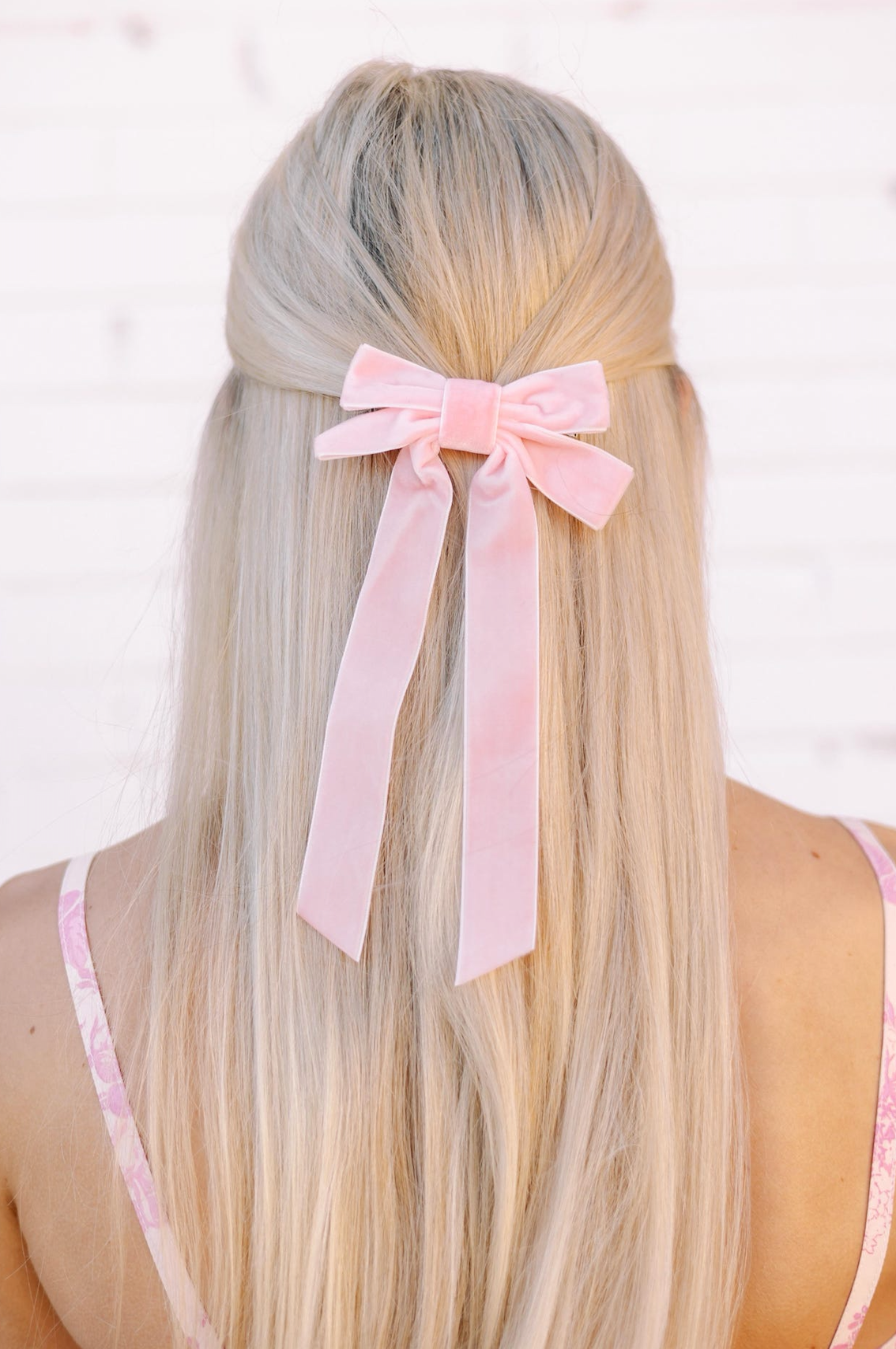 Velvet Bow Clip Pink