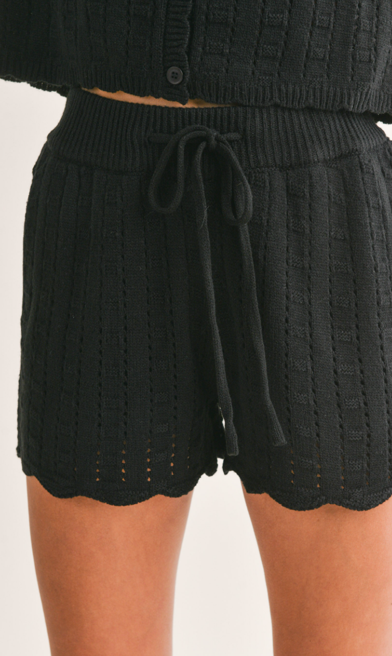 Scallop Knit Shorts Set of 2 Black