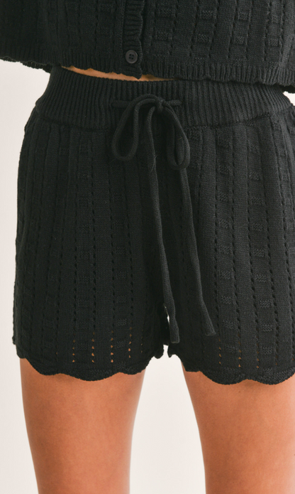 Scallop Knit Shorts Set of 2 Black