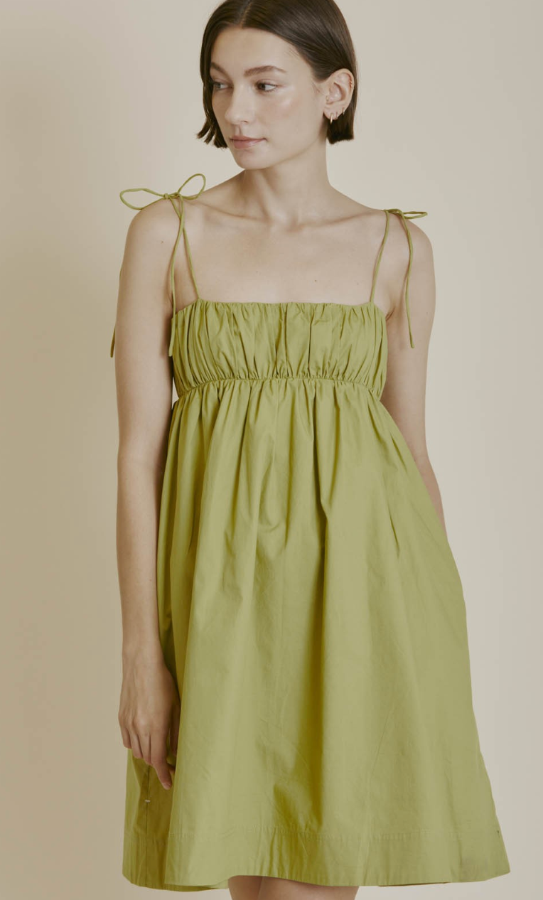 Shirred Poplin Mini Dress Lime