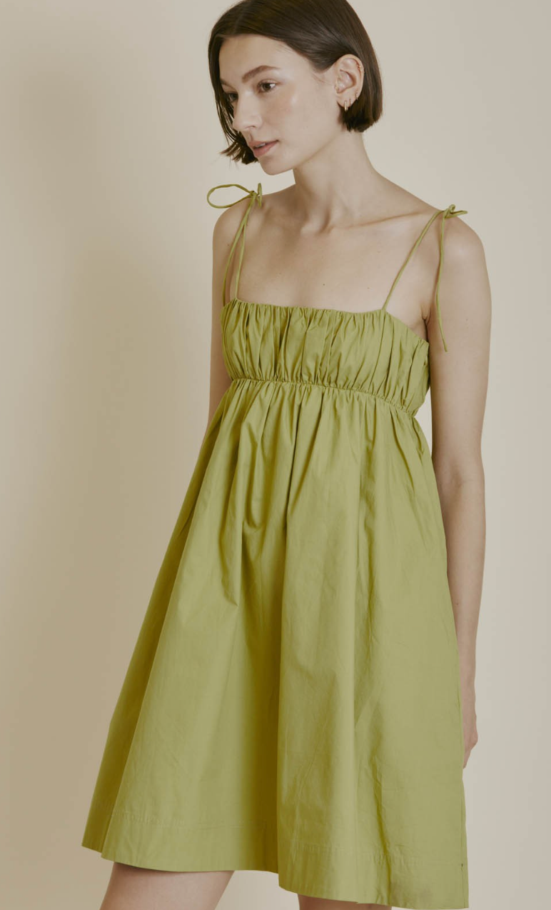 Shirred Poplin Mini Dress Lime