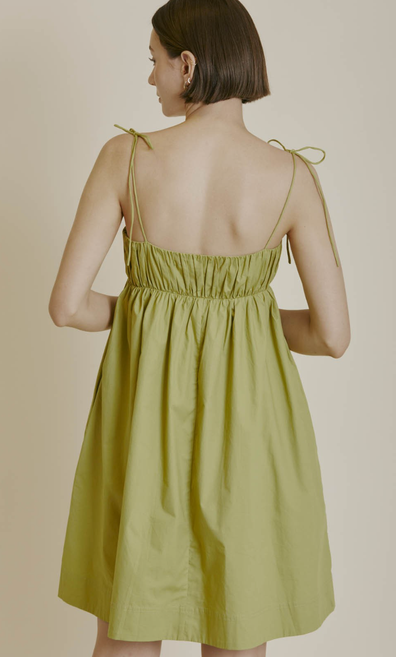 Shirred Poplin Mini Dress Lime