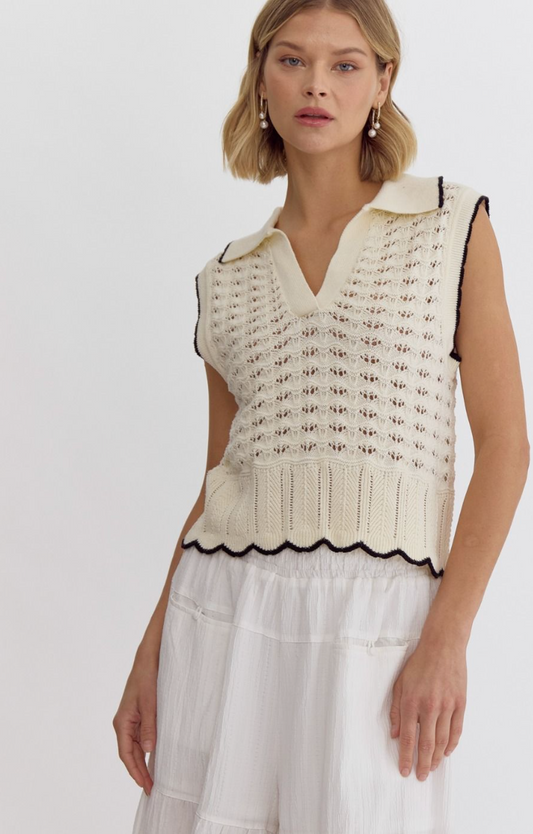 Scallop Sweater Vest Cream