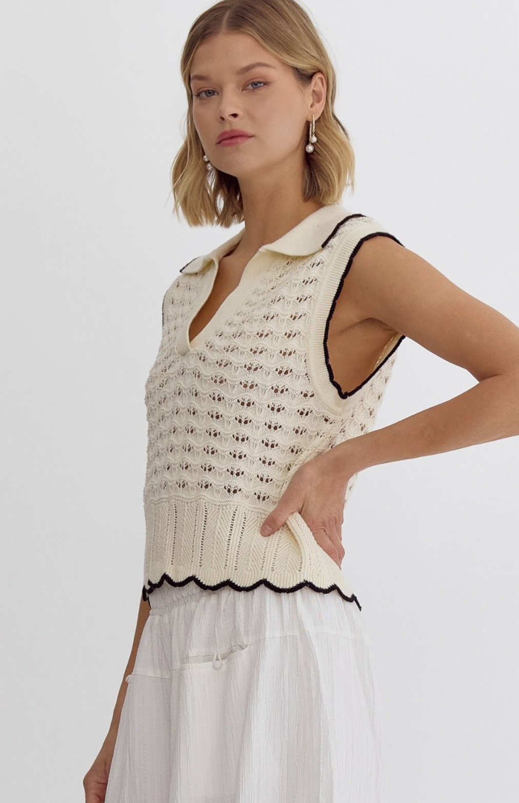 Scallop Sweater Vest Cream