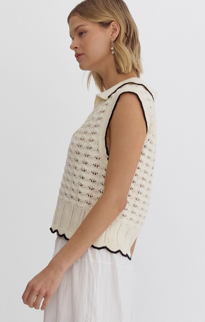 Scallop Sweater Vest Cream