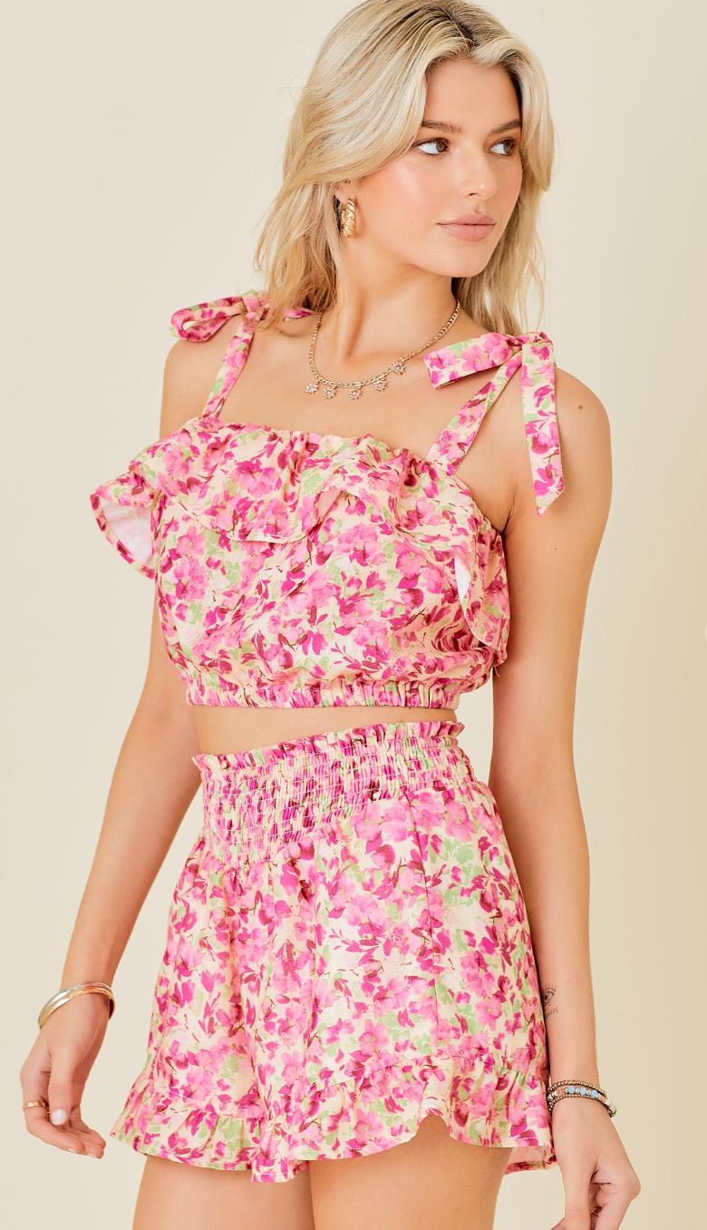 Floral Shoulder Tie & Short Set of 2