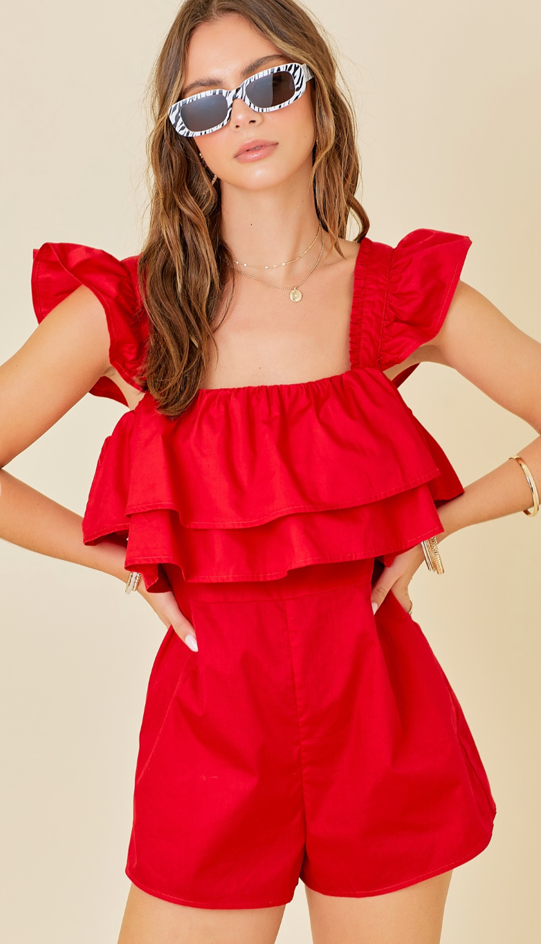 Tiered Red Ruffle Romper