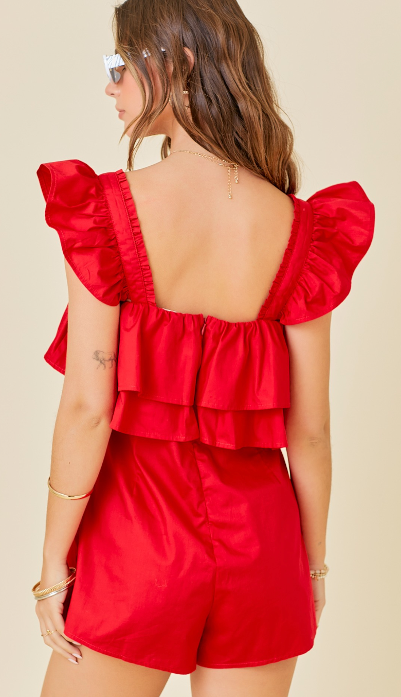 Tiered Red Ruffle Romper