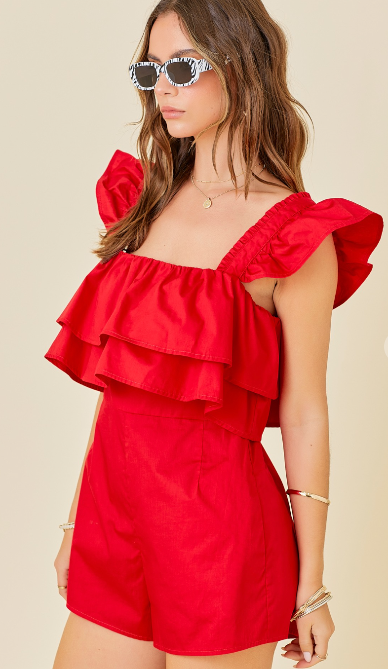 Tiered Red Ruffle Romper