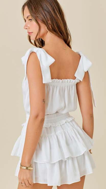 Satin Ruffle Romper White