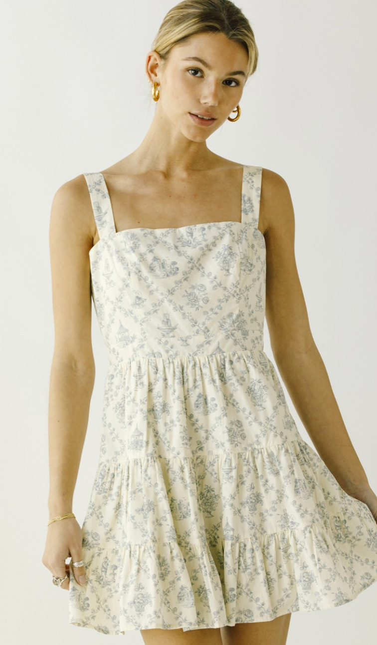 Darla Cream/Blue Floral Dress