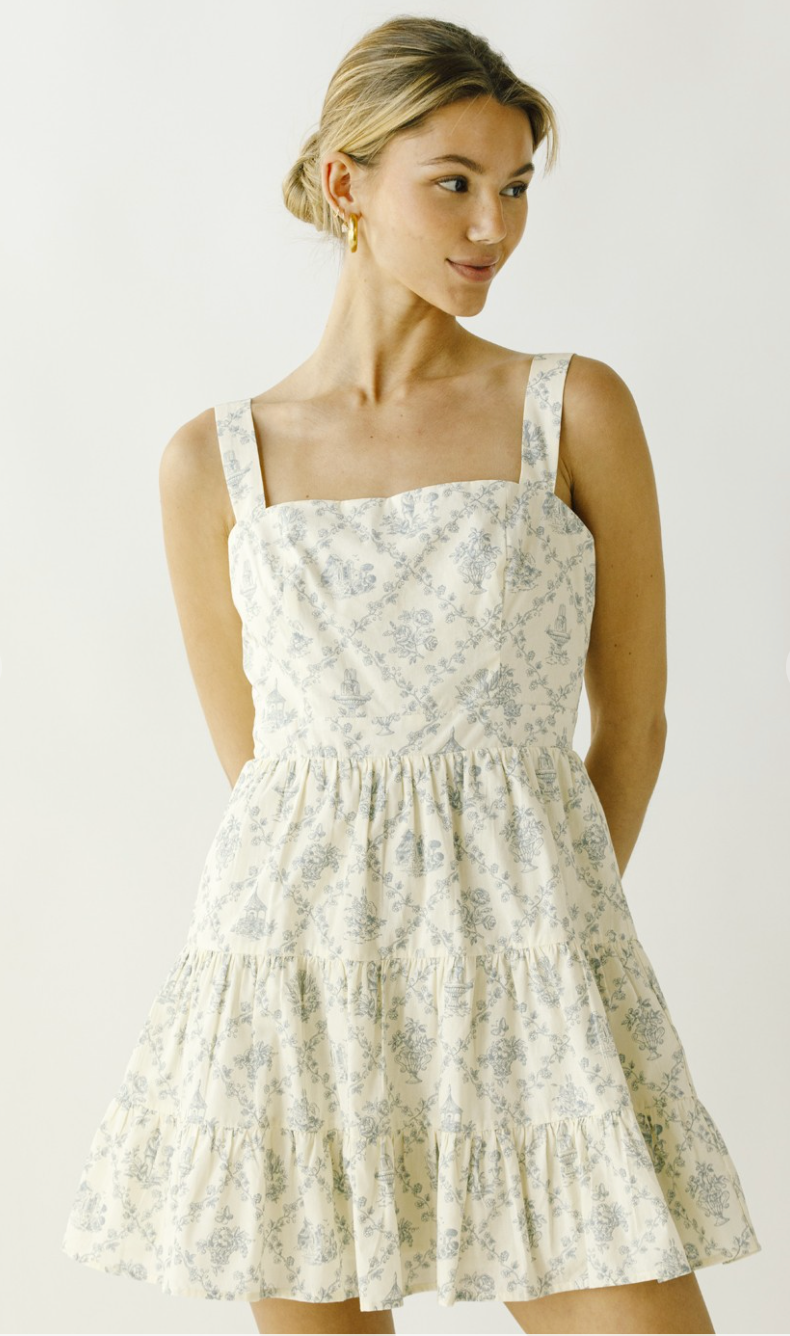 Darla Cream/Blue Floral Dress