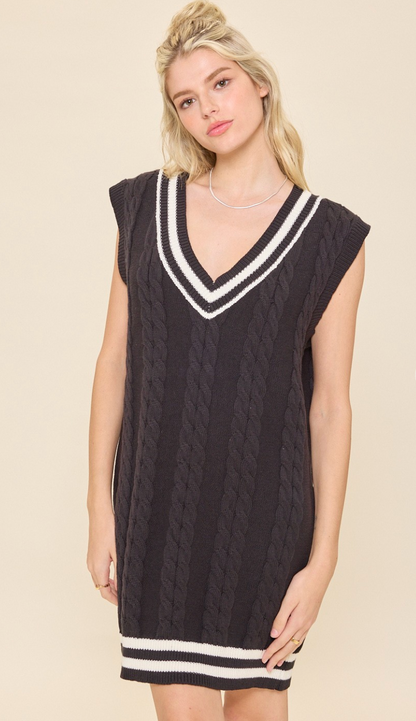 Cable Knit Vest Dress Black