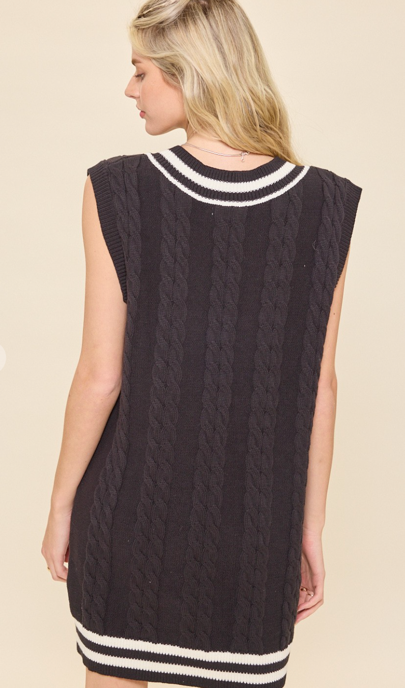 Cable Knit Vest Dress Black