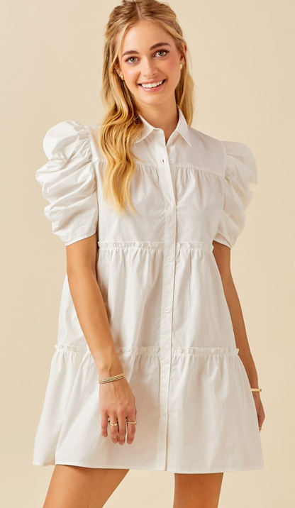 White Poplin Button Down Dress