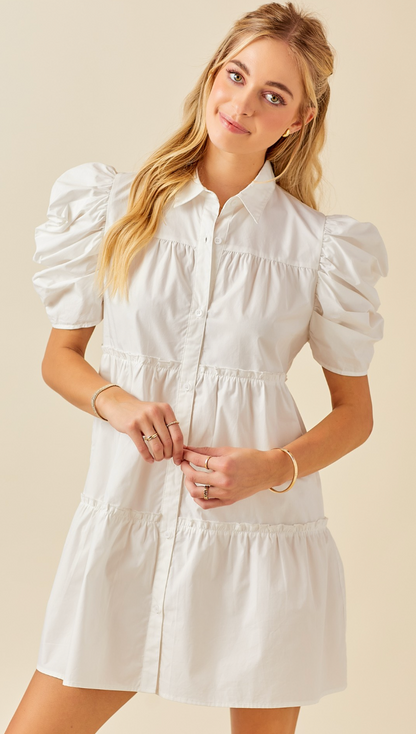 White Poplin Button Down Dress