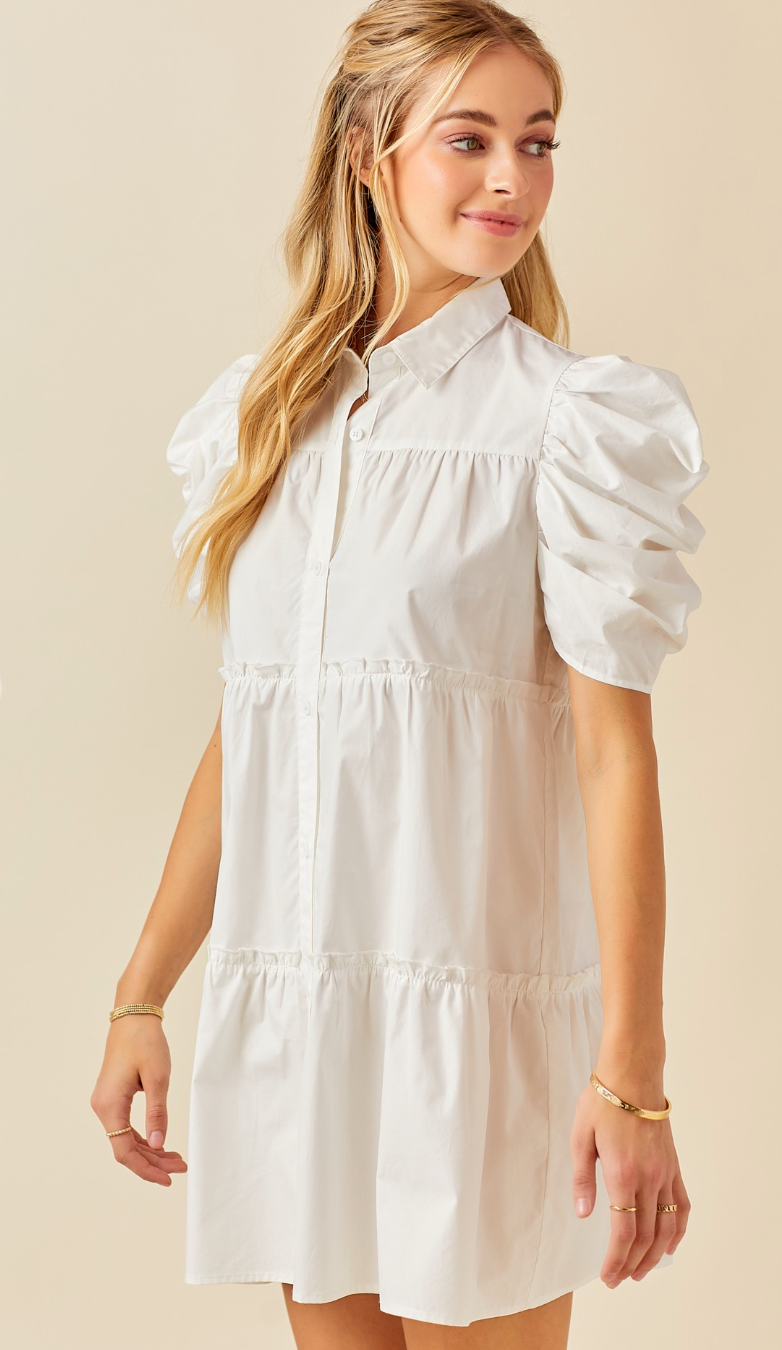 White Poplin Button Down Dress