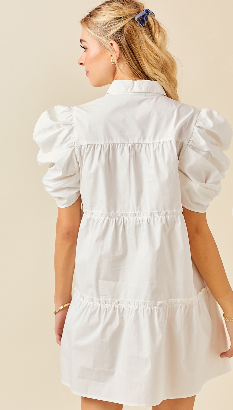 White Poplin Button Down Dress