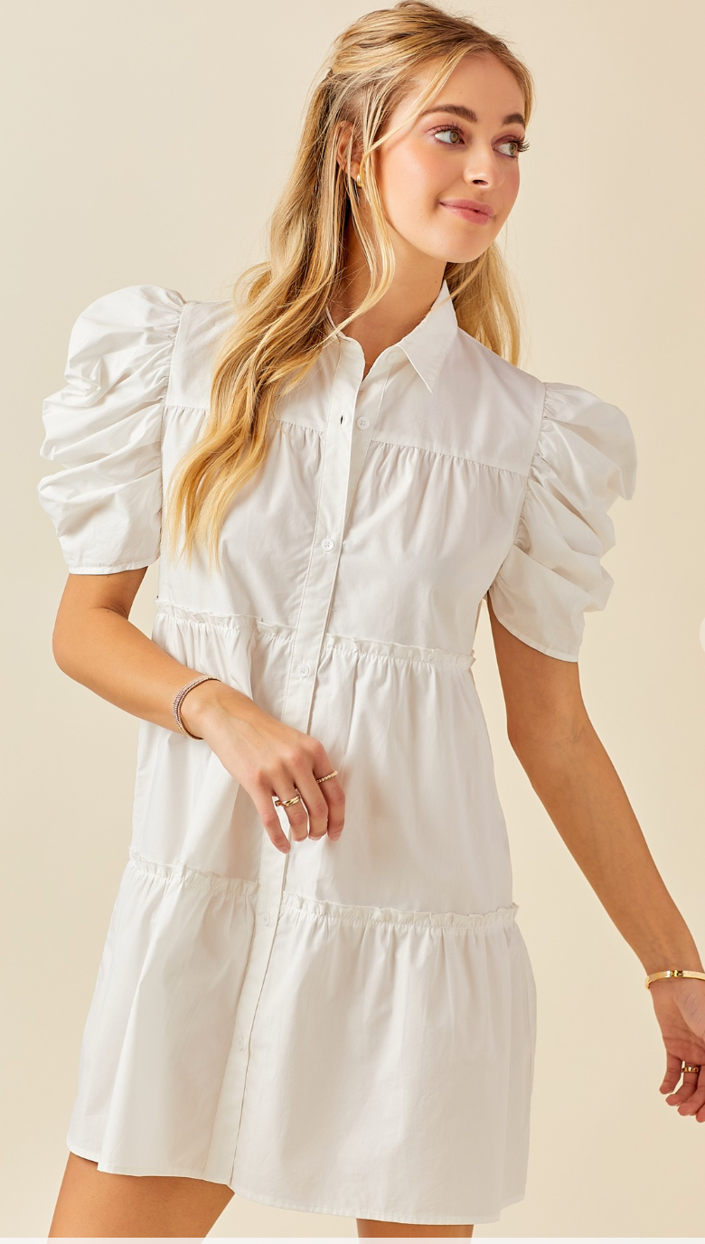 White Poplin Button Down Dress