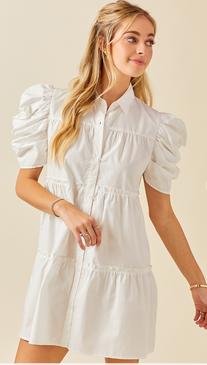 White Poplin Button Down Dress