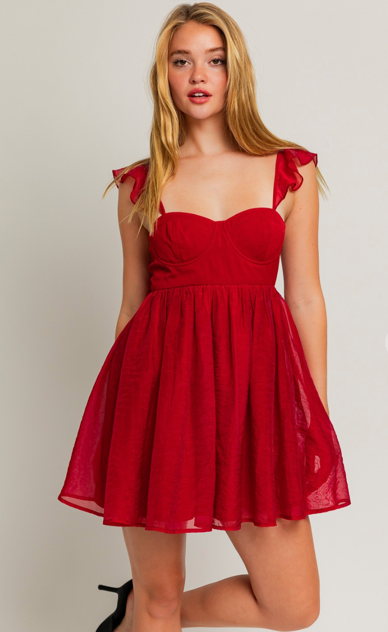 Red Ruffle Strap Dress