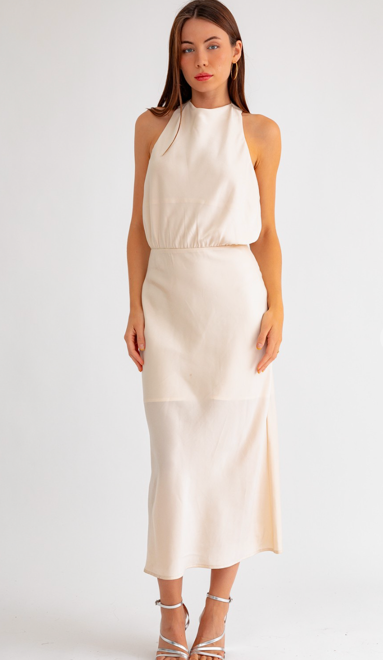 Halter Cowl Neck Midi Dress