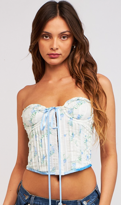 Blue Garden Floral Strapless Top