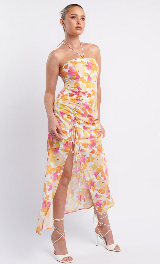 Tropical Floral Halter Midi Dress