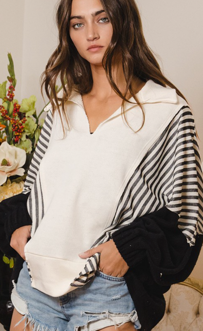 Oversized Contrast Top Cream/Black