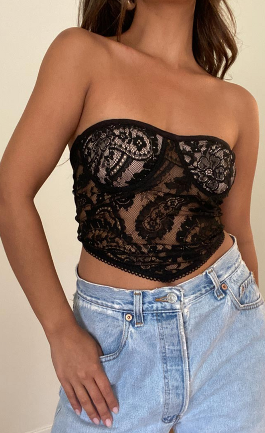 Lace Scarf Top Black