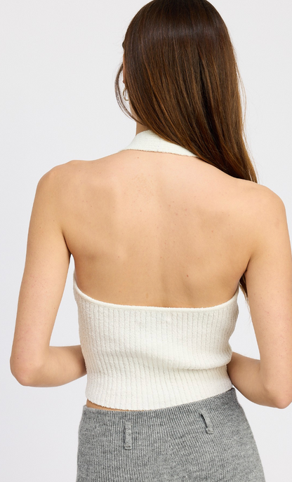 White Halter Knit Top