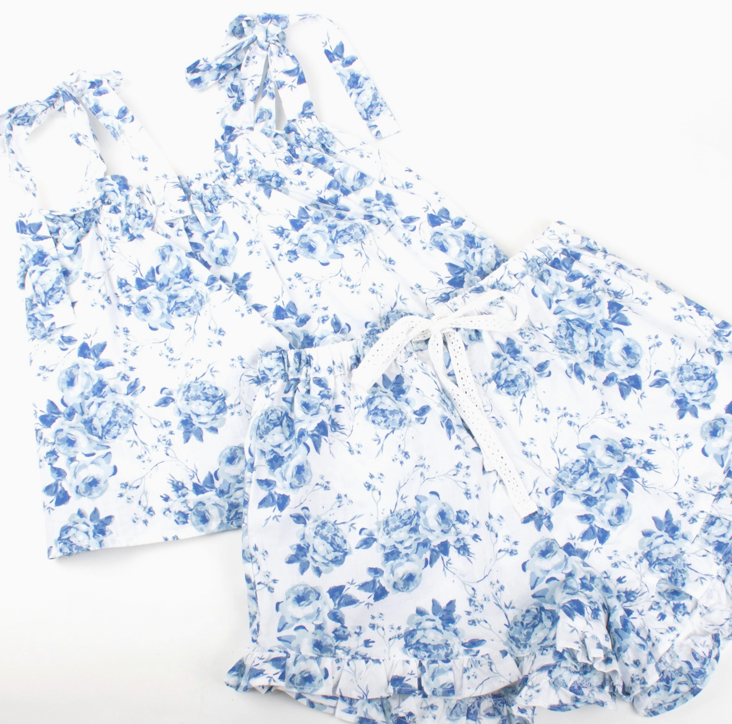 Blue Rose Tied Shoulder Sleep Set