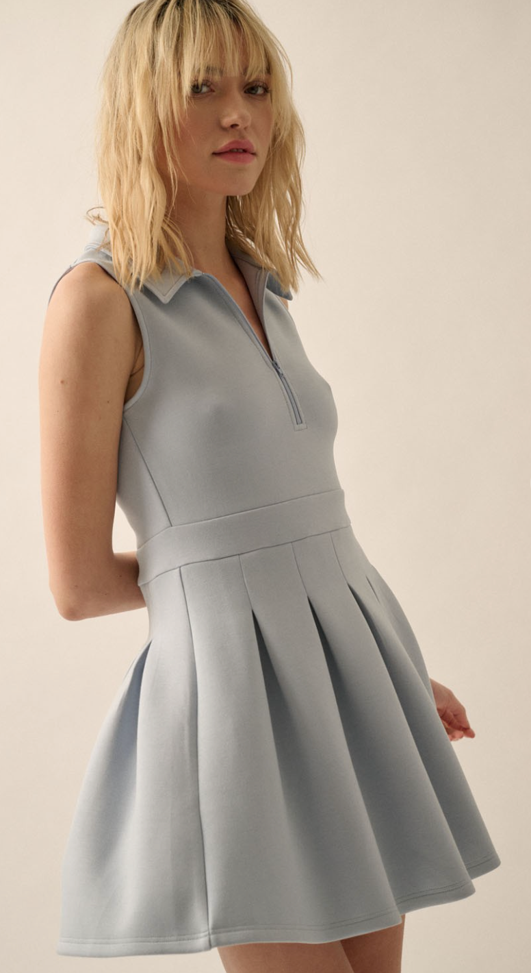 Collared Skater Dress Blue