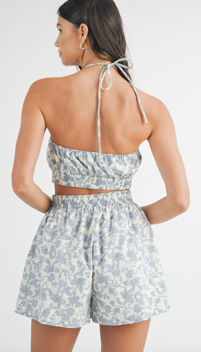 Blue Floral Halter Romper