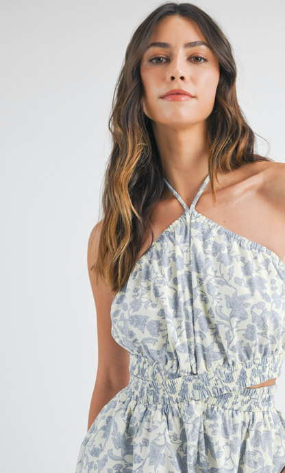 Blue Floral Halter Romper