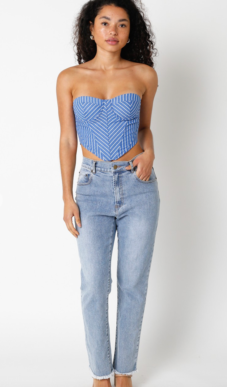 Bre Corset Top Denim/White