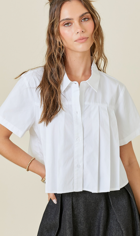 Boxy Pleat Shirt White