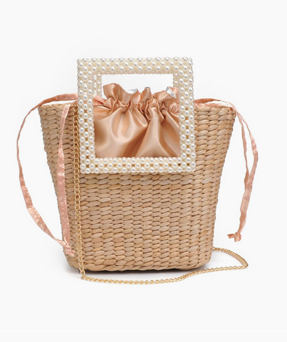 Sunday Straw Tote w/ Pearl Handle