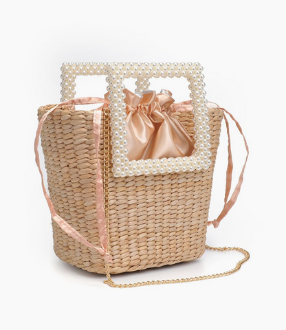 Sunday Straw Tote w/ Pearl Handle